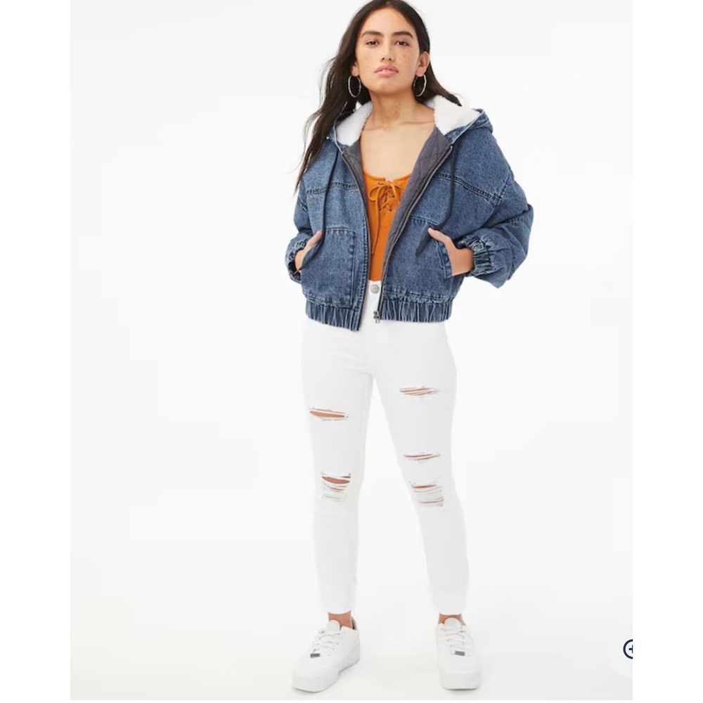 Aeropostale Blue Denim Cropped‎ Sherpa Hooded Jacket Women's XL - Picture 2 of 11